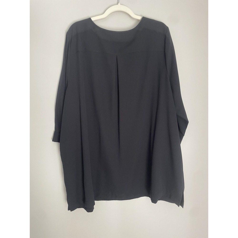Lands End Women 3X Black Blouse‎ Split V Neck 3/4 Pullover Classic Minimal Poly - Picture 3 of 11